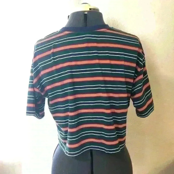 Forever 21 green orange white black striped crop top Small - Picture 3 of 6
